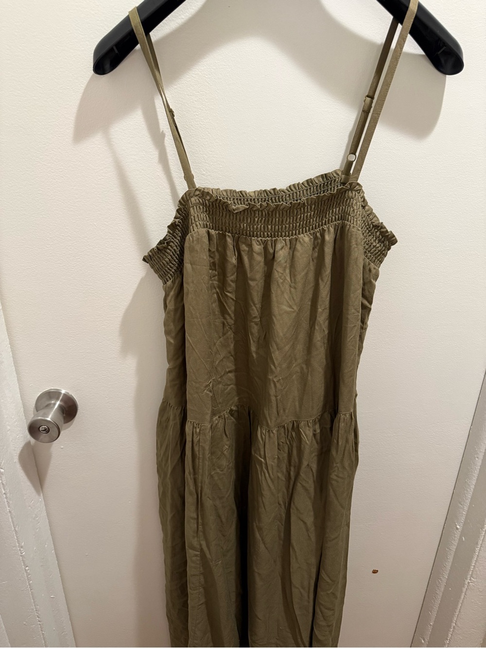 Old Navy Smocked Olive Tiered Jumpsuit with Adjustable Straps